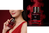 Woman holding Esse Sport Red perfume bottle showcasing elegant fragrance presentation and lifestyle appeal